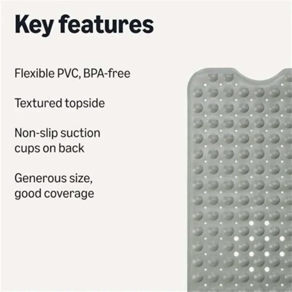 Non Slip Bath Mat 40x16 Suction Cup Tub Shower PVC Grey